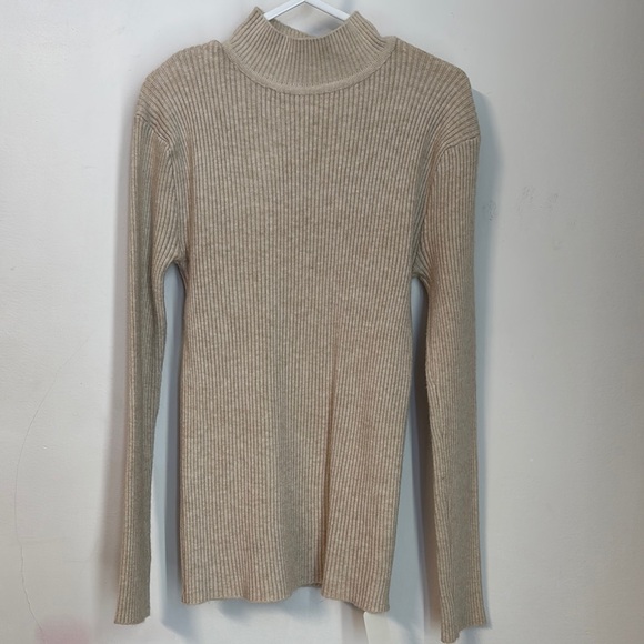 Tan Long Sleeve Fitted Ribbed Tee - Picture 1 of 4